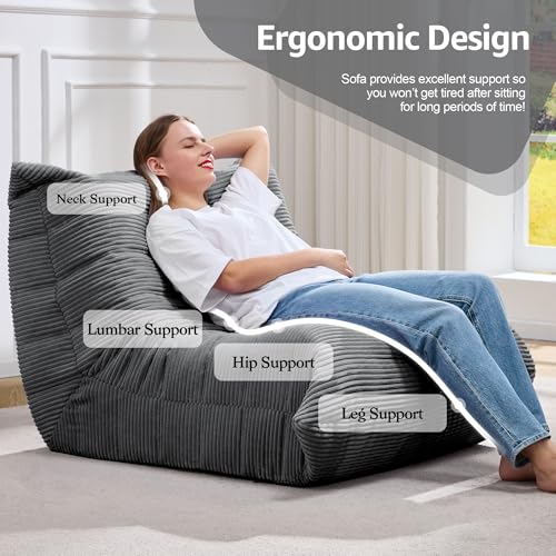 Bean Bag Chairs for Adults Giant Bean Bag Chair Memory Foam BeanBag Chair Big Bean Bag Sofa with Filler Faux Fur Fireside Beanbags Lazy Sofa for
