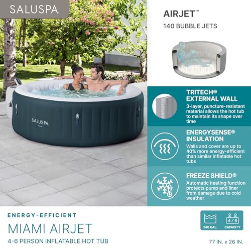 Bestway SaluSpa Aruba AirJet 2 to 3 Person Inflatable Hot Tub, 67 x 26 Inch Round Portable Outdoor Spa with 110 Soothing Jets and Cover, Gray