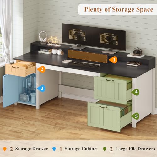 SEDETA Farmhouse 63" Executive Desk, Home Office Desk with File Drawer and Monitor Stand, Computer Desk with Drawers and Storage Cabinet