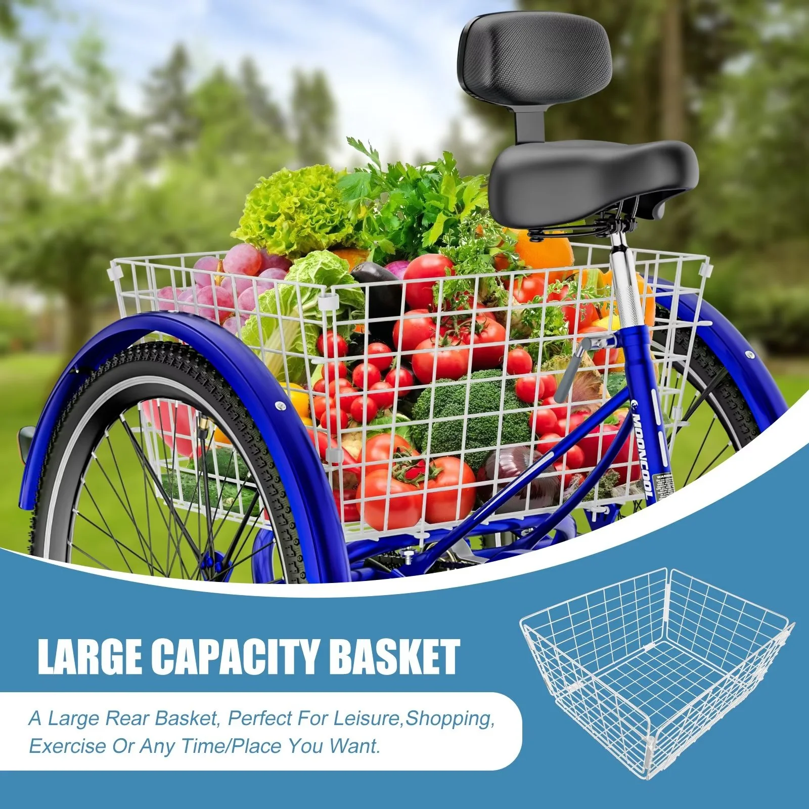 MOPHOTO 7 Speed Adult Tricycle 26 in/24in/20in, Trikes for Adults, Adult Tricycle with Basket & Dual Braking System, Adult Trikes for Women, Men
