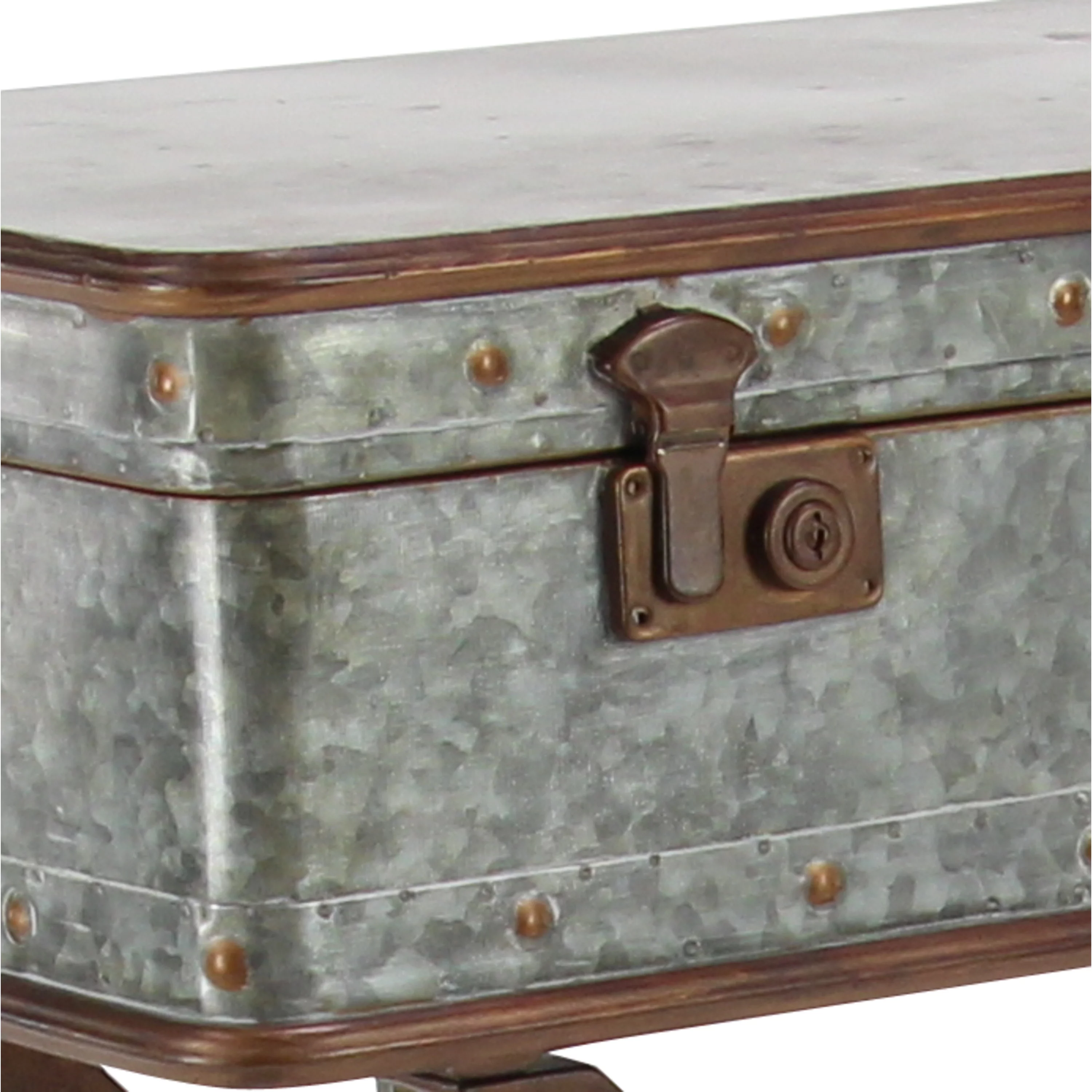DecMode 32" x 32" Gray Metal Accent Table with Suitcase Style Top, 1-Piece