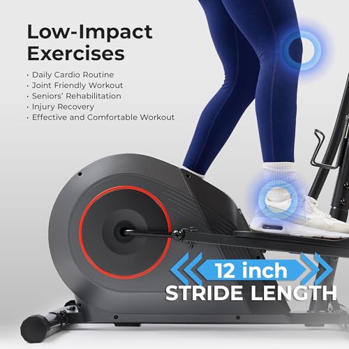 Sunny Health & Fitness Smart Upright Elliptical w/Pulse Sensor Built-in, Indoor Full-Body Cross-Training & Cardio Exercise Machine for Home