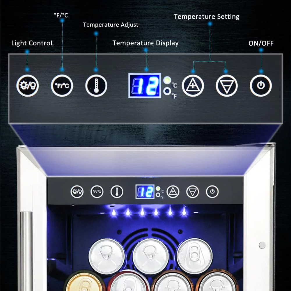 15 Inch Beverage Refrigerator Under Counter Built-in Wine Cooler Mini Fridge Clear Glass Door Digital Memory Temperature Control