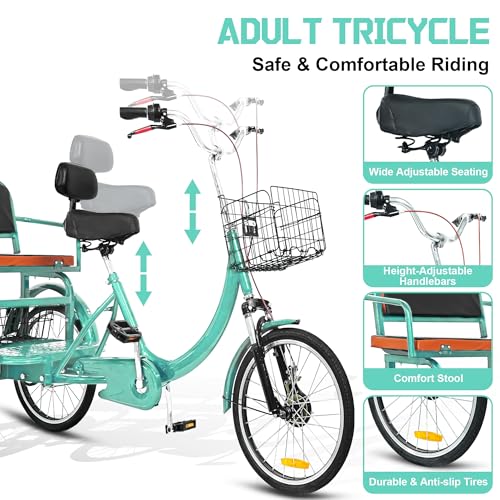 MOOITZ Adult Tricycle, 20 Inch 3-Wheel Bikes, Trike for Adults with Seat, Low Step-Through Cruiser Bike with Front and Rear Baskets