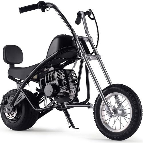 MotoTec 49cc Gas Mini Chopper V2, Pull Start Engine, 23 Mile Range, 12 Inch Front Tire, Black