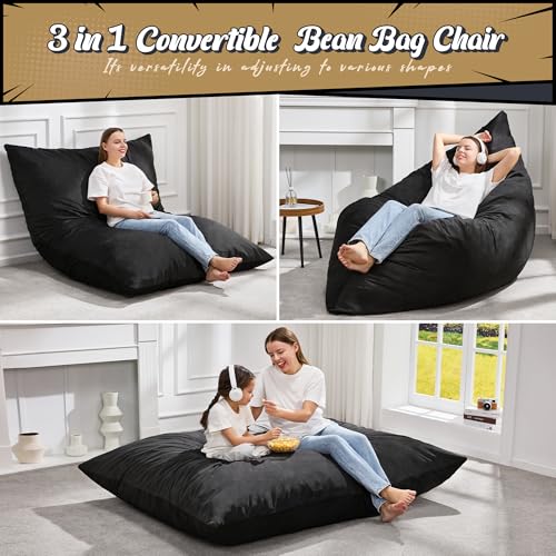 Hobestluk 3 in 1 Bean Bag Chair Giant Bean Bag Chairs Convertible Bean Bag Floor Cushion with Machine Washable Cover