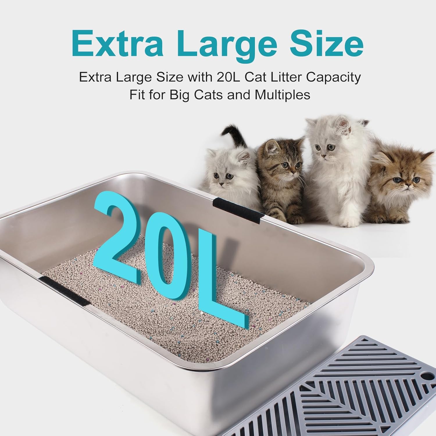 2 Pack Large(24*16*17"H) Stainless Steel Cat Litter Box with Lid, Extra Large Metal Litter Box for big cats