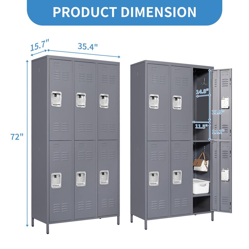 3 Doors Lockers for Employees, Steel Storage Lockers Lockable, Metal Locker Storage Cabinet for Home Office School Gym, Require Assembly (Grey)