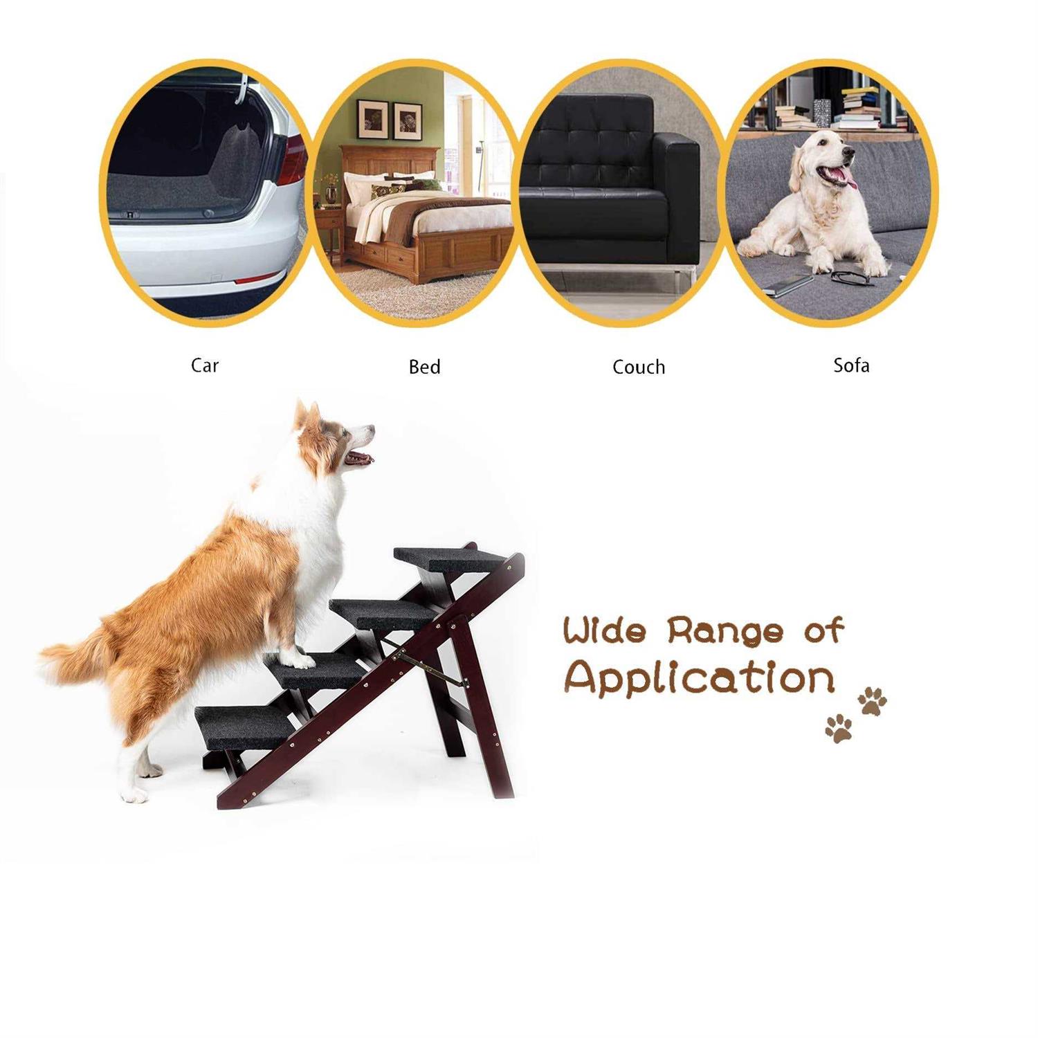 Mewang Wooden Dog Stairs/Steps Foldable 4 Levels Pet Stairs &amp; Ramp Perfect for Beds and Cars - Pet Supplies online store
