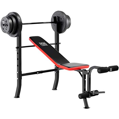 Marcy Standard Weight Bench with 80lbs to 100 lbs Vinyl-Coated Weight Set for Strength Training, Weight Lifting for Personal Home Gym