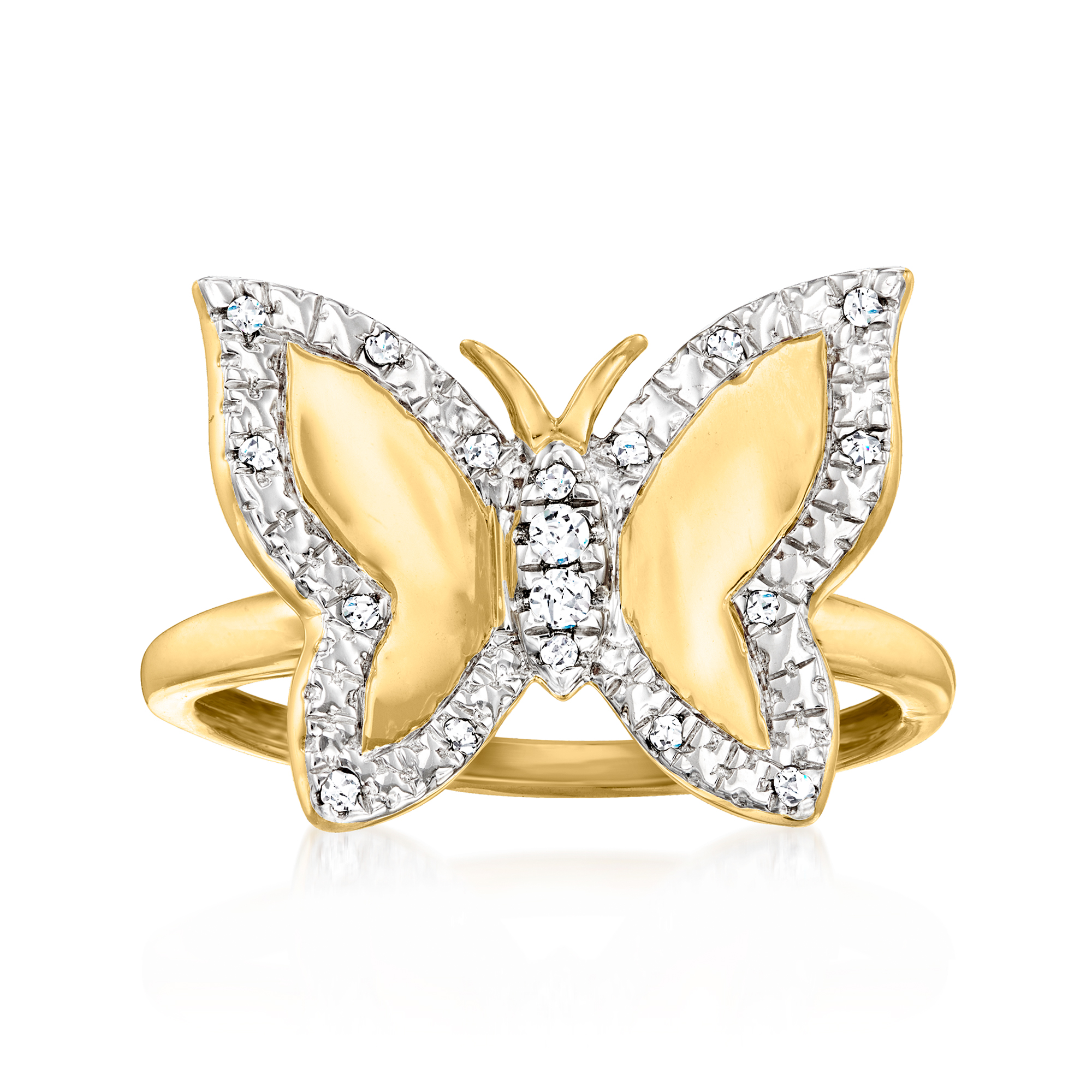 Ross-Simons 0.11 ct. t.w. Diamond Butterfly Ring in 18kt Gold Over Sterling, Women's, Adult