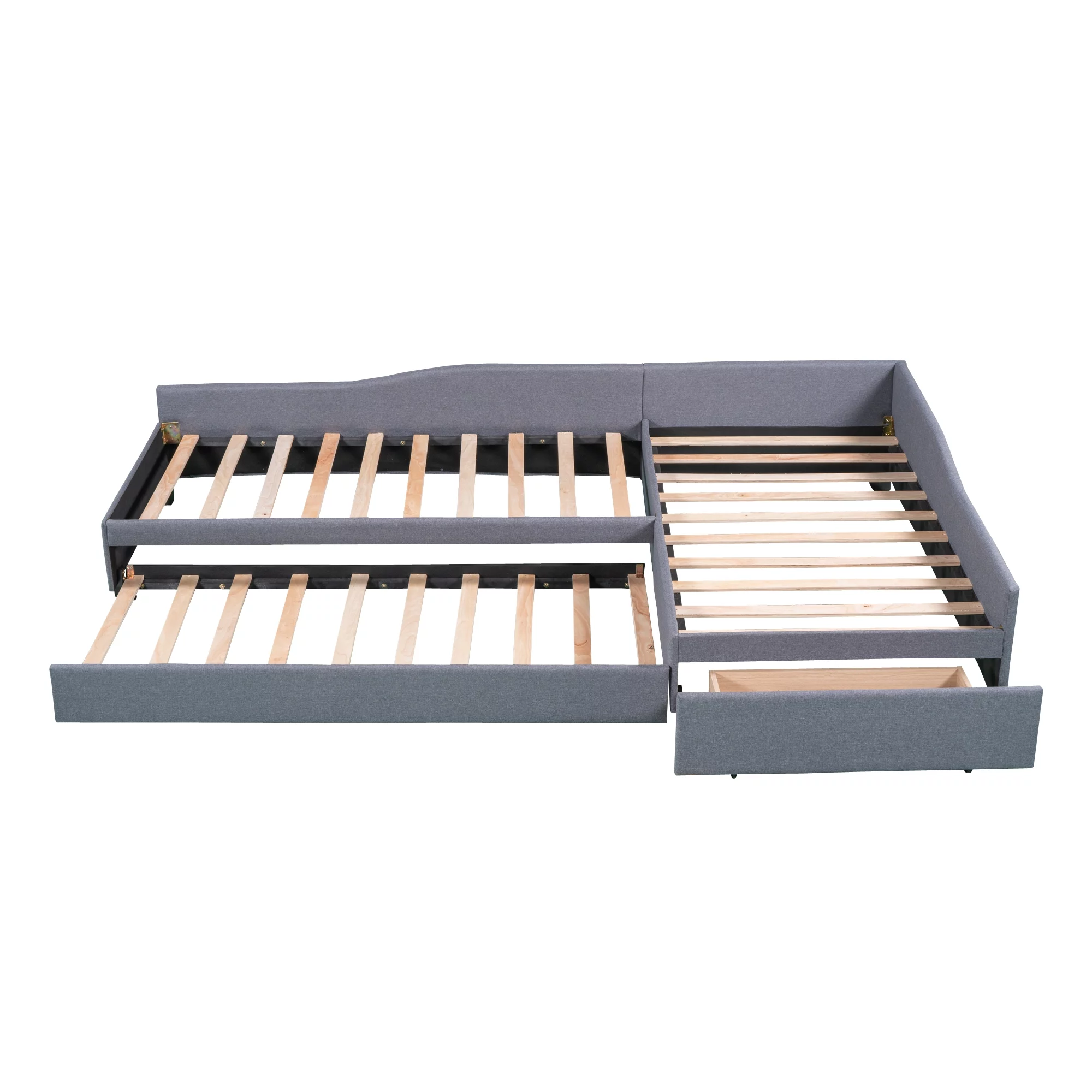 Bellemave L-Shaped Daybed with Trundle and Drawers, Double Twin Size Upholstered Sofa Bed with Storage, Twin Daybed Frame for Kids, Teens & Adults