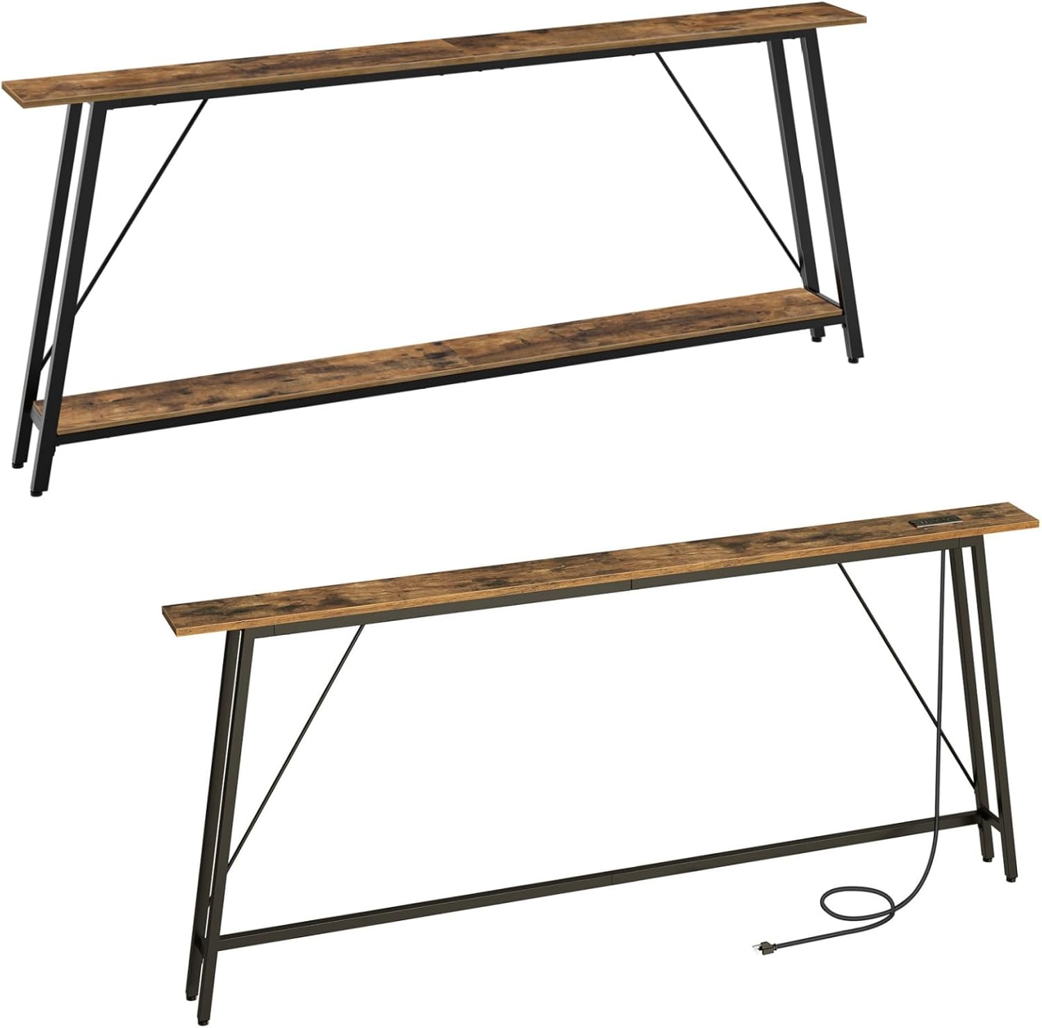 78.7" Console Table and 5.9" Skinny Console Table with Power Outlets Bundle, Extra Long Entryway Table, Narrow Sofa Tables Behind Couch