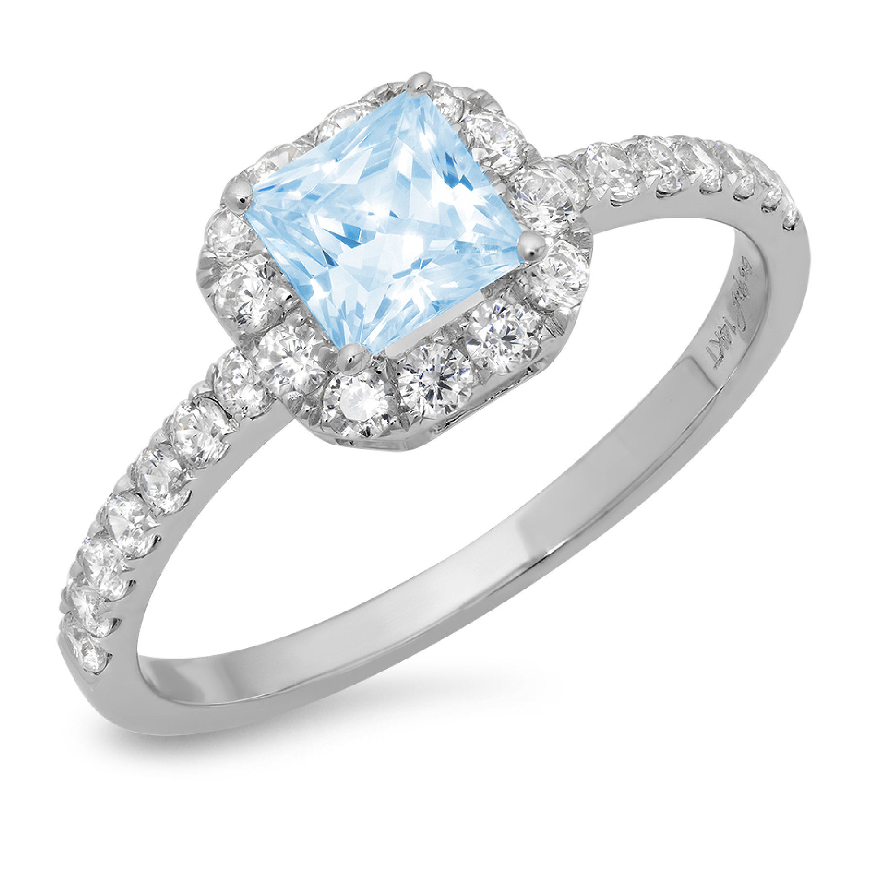 1.23ct princess cut natural sky blue topaz 18k white gold anniversary engagement halo ring size 7.25