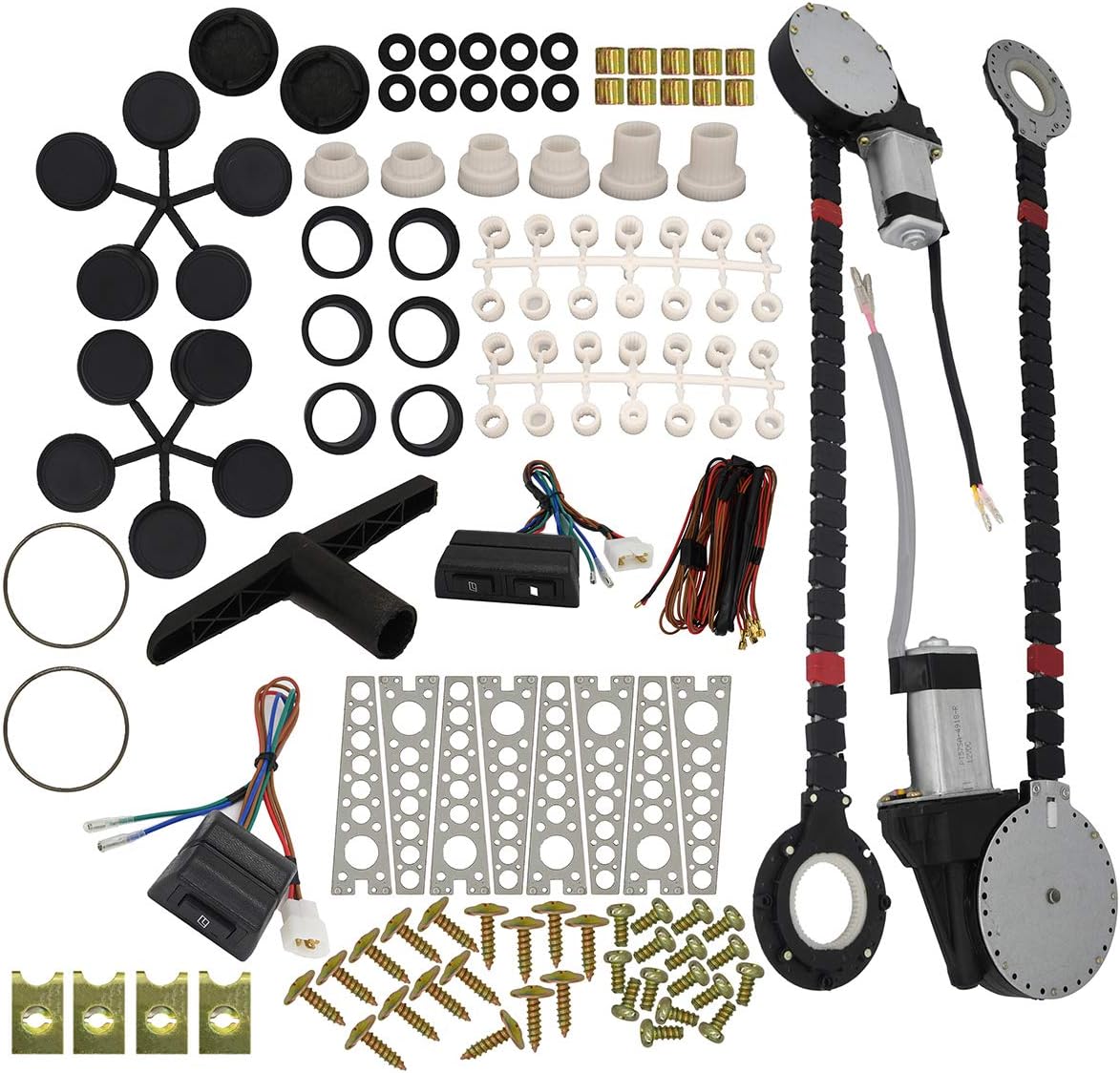 Universal Electric Power Window Lift Roll Up Regulator Conversion Kit 2 Electric Windows Motors 2 Switches 3 Harness for 2 Door Pickup SUV Truck Van