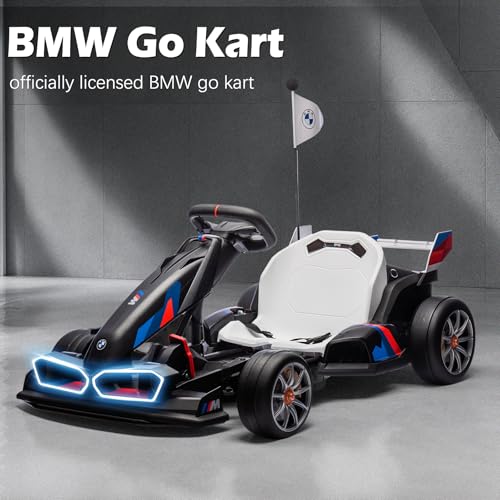 36V Licensed BMW Electric Go Kart, 7.5 MPH Drift Kart with 600W Motor, Outdoor Driftable Kids Race Pedal Go Karting Car w/Adjustable Seat, Lights