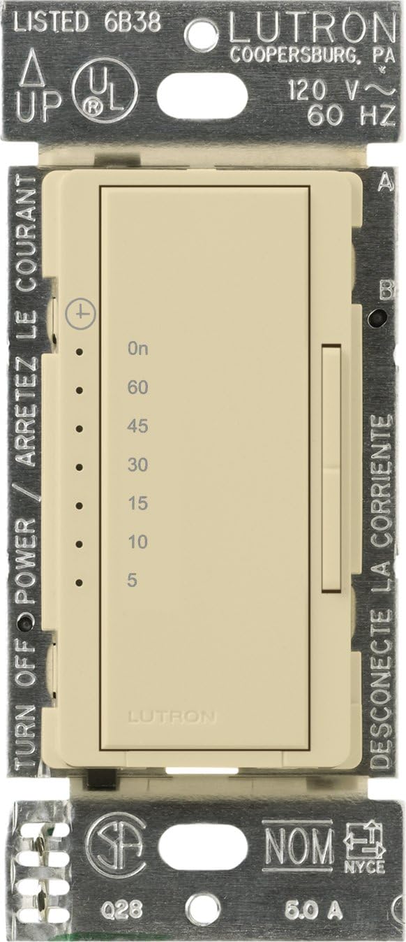 Lutron Maestro Countdown Timer Switch for Halogen and Incandescent Bulbs, 5-Amp Light/3-Amp Fan, Single-Pole or Multi-Location, MA-T51MN-WH, White