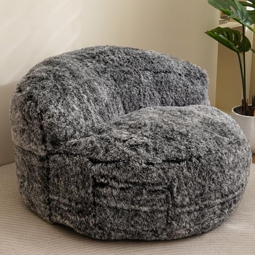 BYBYME Giant Bean Bag Chair, Faux Fur Bean Bag Couch with Filler Large Living Room Bean Bag Chairs for Adults