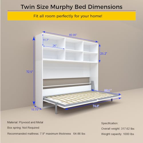 Full Size Murphy Bed Cabinet with Shelf and Drawers, Plywood Hidden Beds,Wall Bedframe for Bedroom,Space-Saving, Noise Free, White