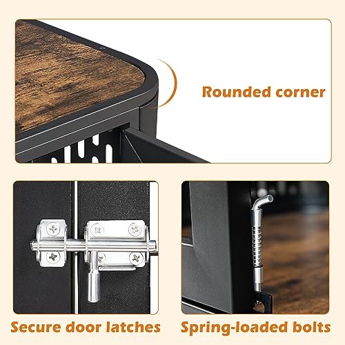 Rounded Corner Dog Crate Furniture, 42 inch Heavy Duty Kennel for Medium and Large Dogs, Decorative Pet Cage End Table Indoor