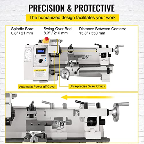 VEVOR Mini Metal Lathe - 8"x14", Variable Speed 2250 PRM, 650W Precision Lathe for Various Metal Types
