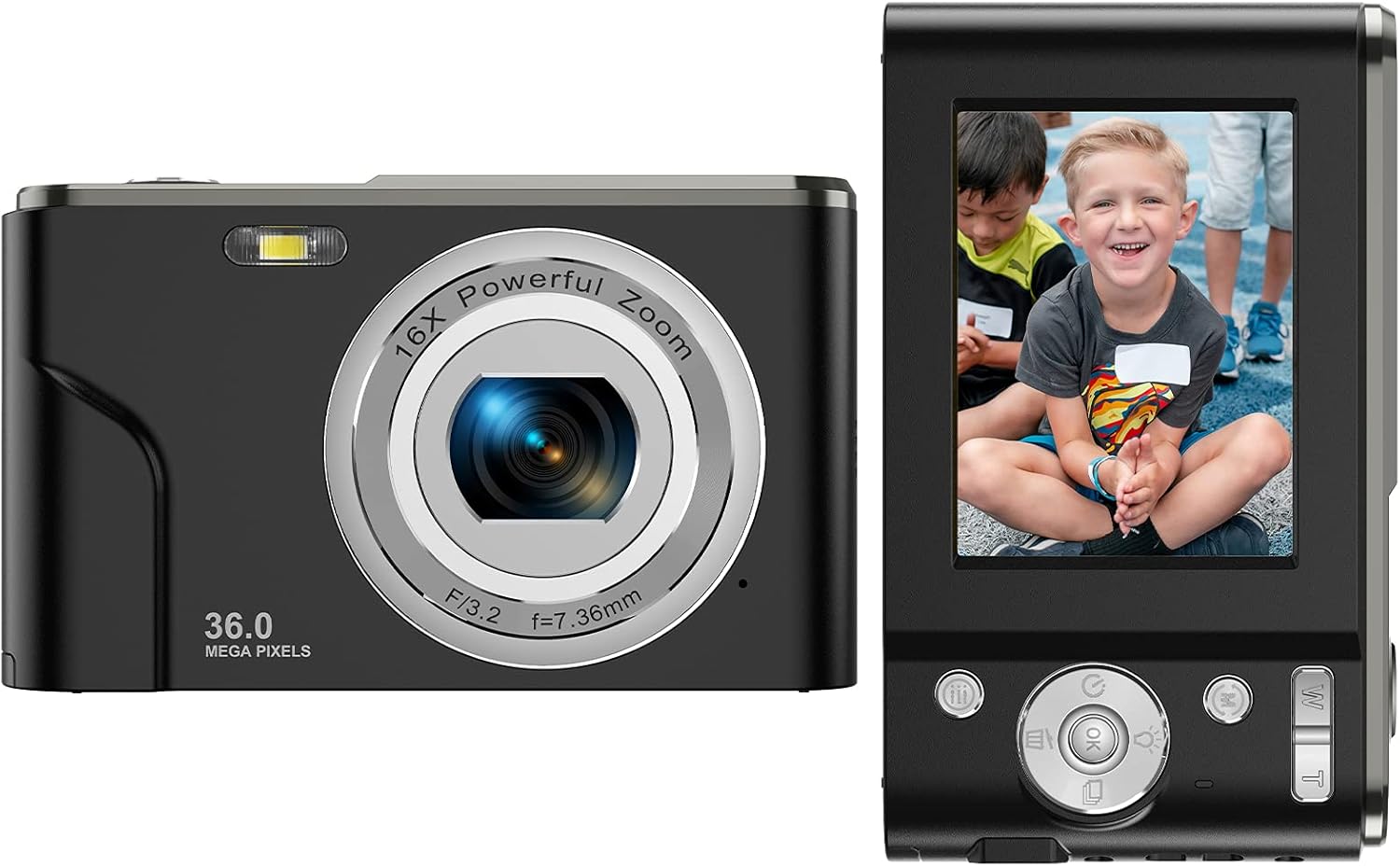 Digital Camera FHD 1080P Mini Video Camera 36MP Vlog Camera for YouTube 2.4 Inch IPS LCD Display Compact Pocket Camera with 16X Digital Zoom