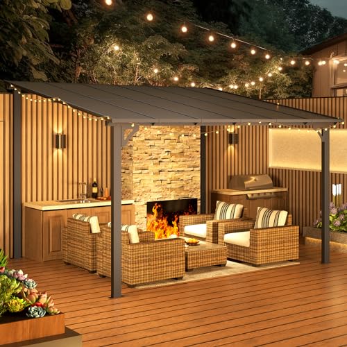 AECOJOY 10&rsquo; x 10&rsquo; Gazebo, Wall Mounted Gazebos Pergola on Clearance, Outdoor Patio Lean to Gazebo Awnings for Deck, Porch