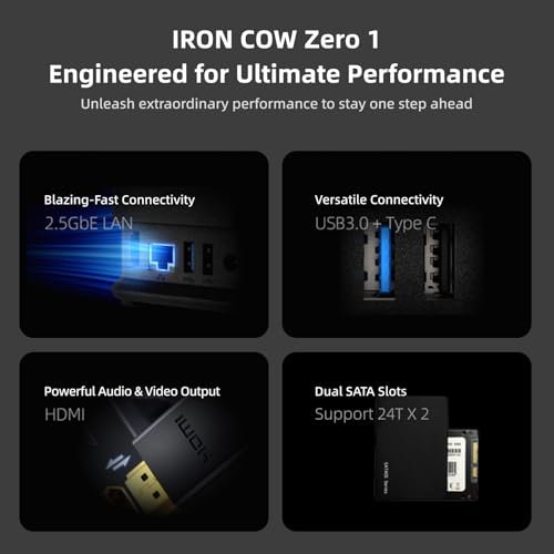 Yxk IRONCOW Zero1 2-Bay Desktop NAS, Quad-Core CPU NAS Storage with 2.5GbE Port, AI Album Private Cloud Data Storage for Home Office