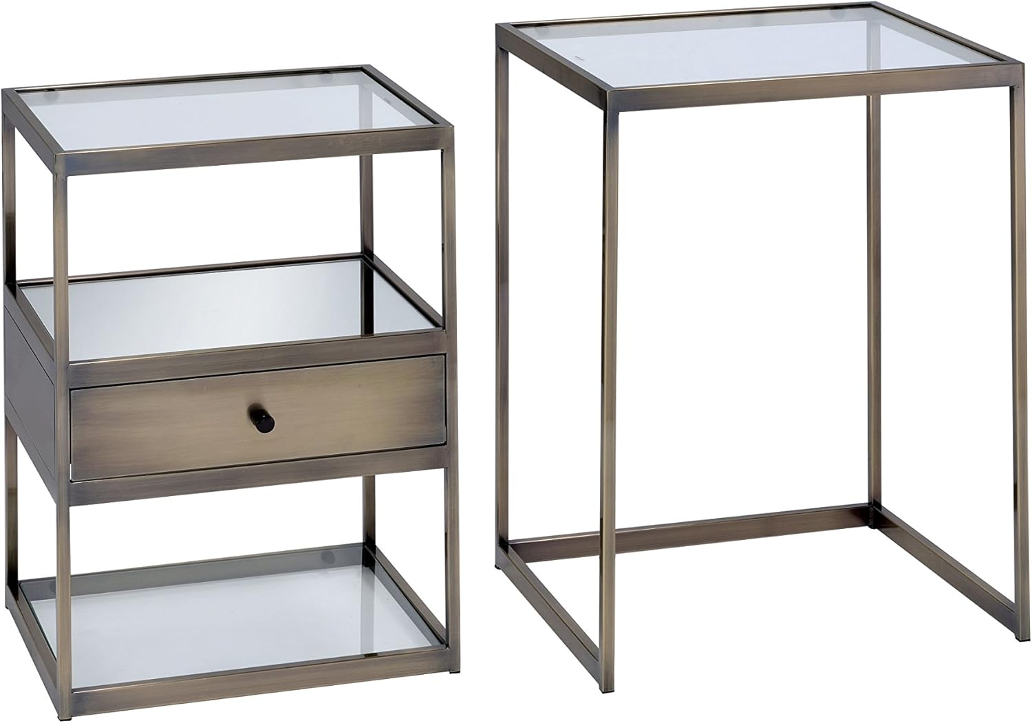 ACME Enca Antique Brass and Glass Nesting Tables Set 2 Piece