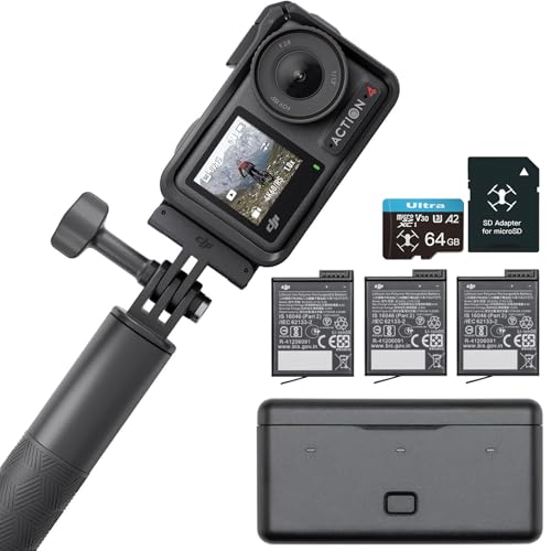 DJI Osmo Action 4 Standard Combo with 50 Piece Accessory Kit + 2 Extra Batteries + 64GB Card
