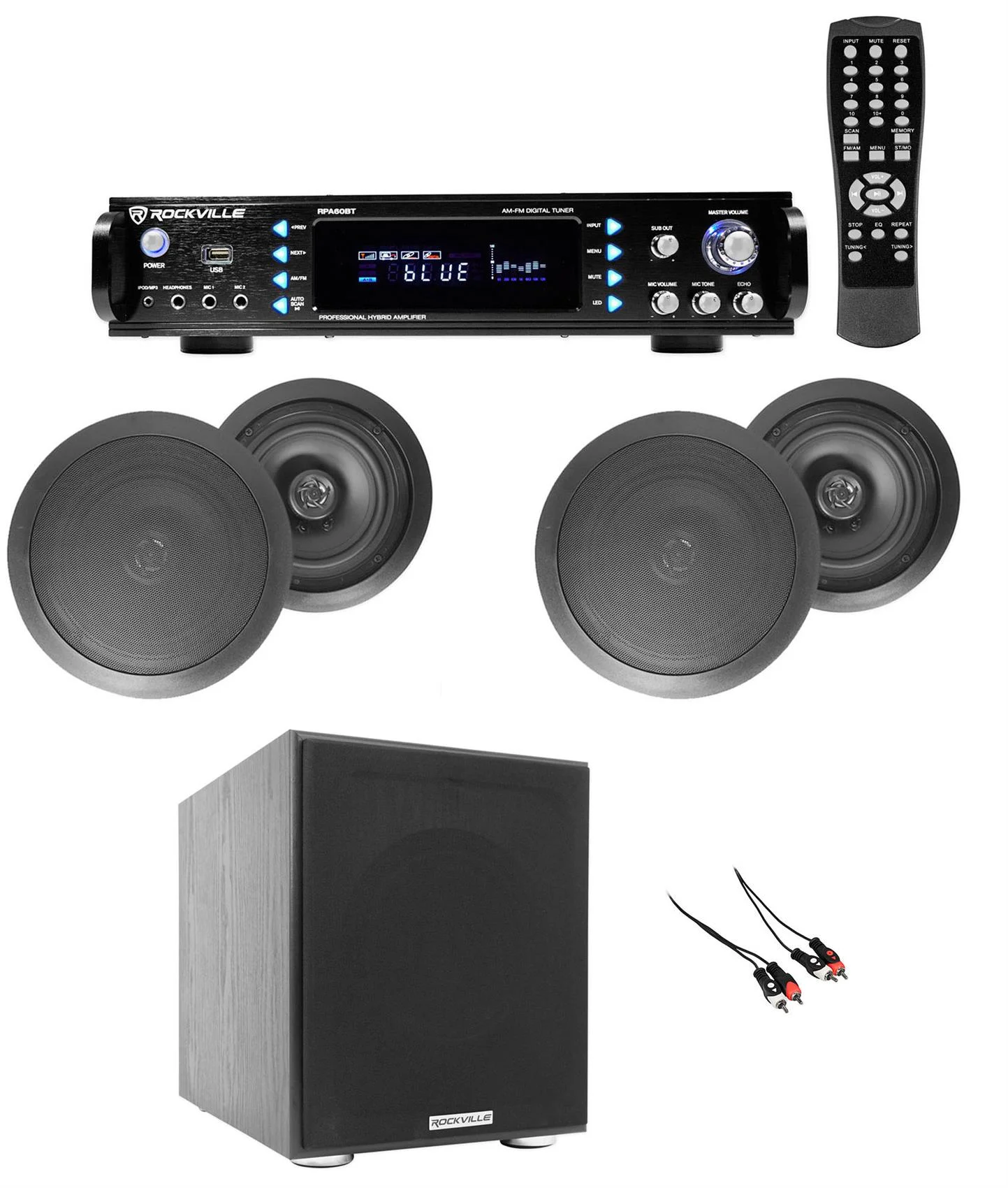 (4) 6.5" Black Ceiling Speaker+Bluetooth Receiver+Subwoofer 4 Restaurant/Office
