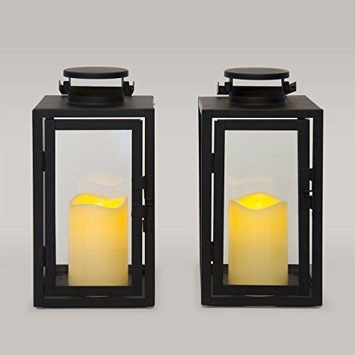 Lamplust Outdoor Flameless Black Candle Lanterns, Glass Paneled, 11x22 Height, Warm White