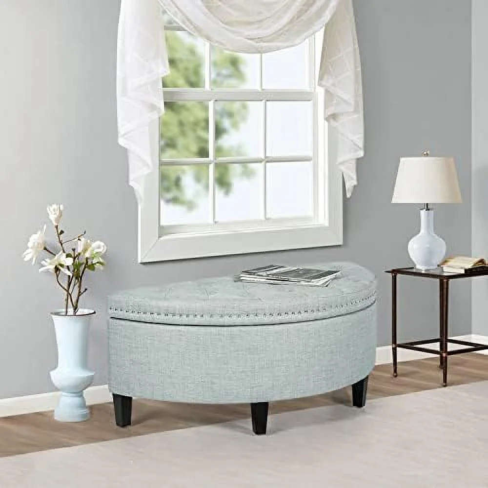 TJUNBOLIFE Bench PU Leather Half  Button Tufted  Ottoman with   Coffee Table for Living Room Bedroom Entryway (Grey)