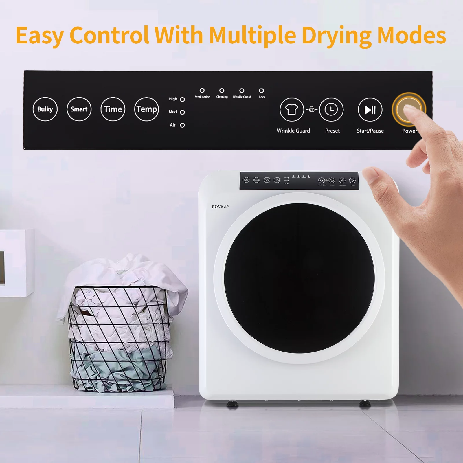 ROVSUN 13.2LB Portable Clothes Dryer, 3.5 Cu.Ft High End Front Load Tumble Laundry Dryer with LED Touch Screen & Ultraviolet Disinfection, 1300W