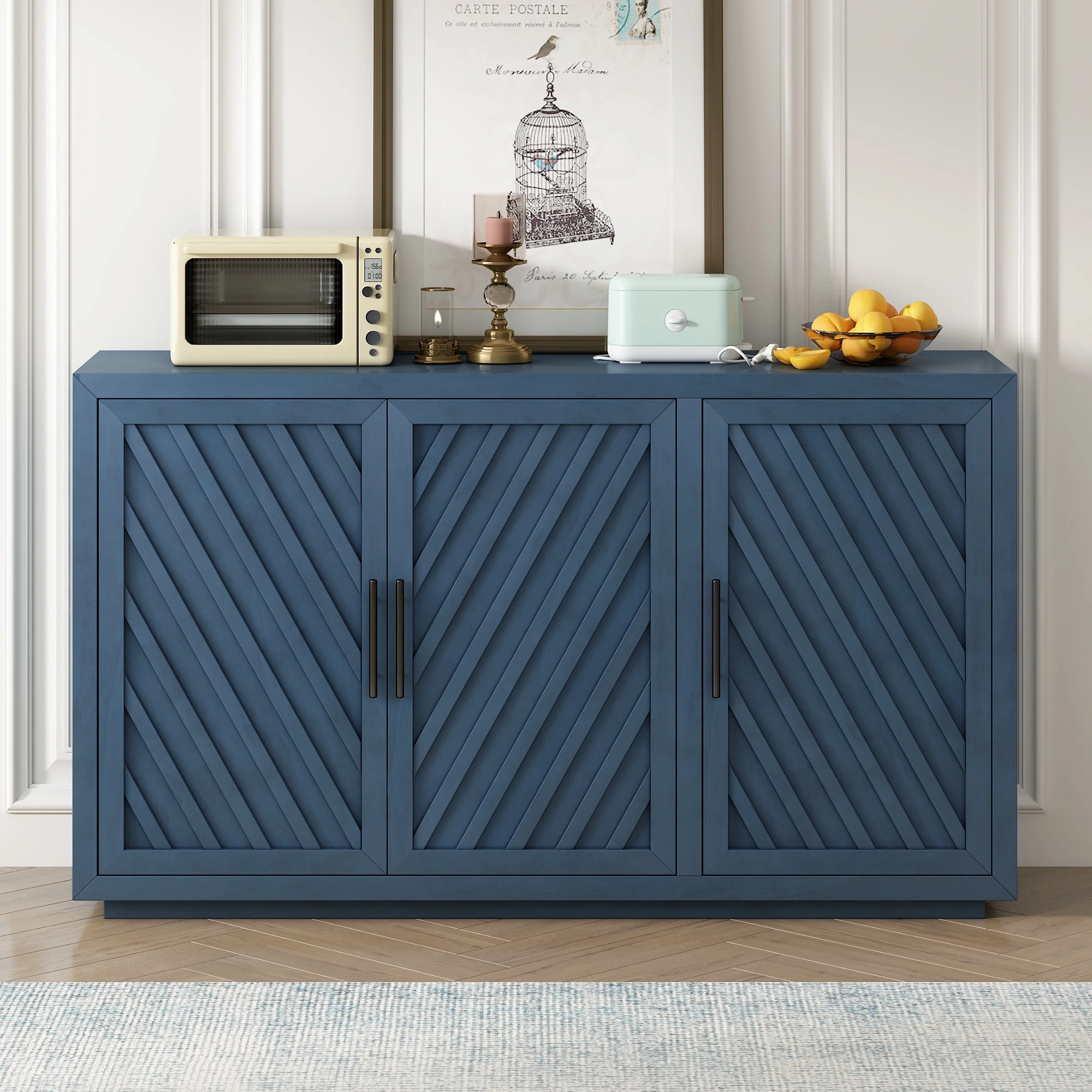 Churanty 3 Doors Large Storage Vintage Sideboard Cabinet, 60'' Retro Sideboard with Adjustable Shelves