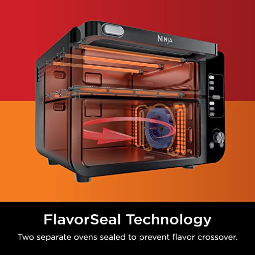 Ninja DCT451 12-in-1 Smart Double Oven with FlexDoor, Thermometer, FlavorSeal, Smart Finish, Rapid Top Convection and Air Fry Bottom , Stainless Steel