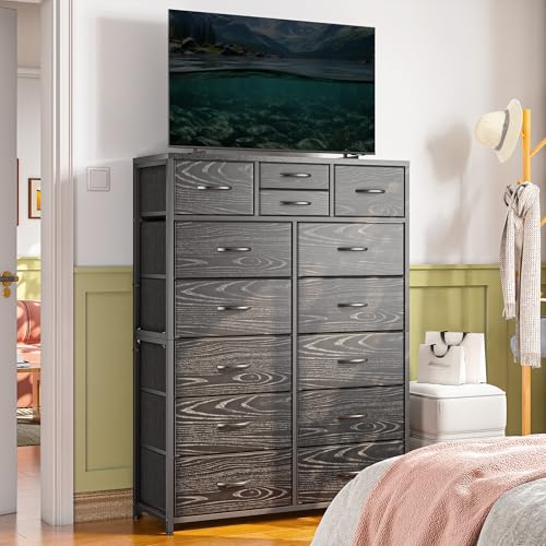 EnHomee Pink Dresser, Tall Dresser with 14 Drawers, Large Bedroom Dressers & Chests of Drawers with Sturdy Metal Frame and Wooden Top