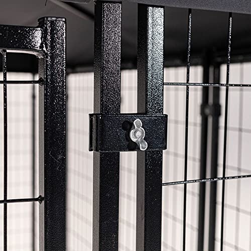 Stay Series 4 by 4 by 4.3 Feet Studio Jr. Black Powder Coat Steel Frame Outdoor Dog Kennel with Waterproof Canopy Roof and Gate Door, Khaki
