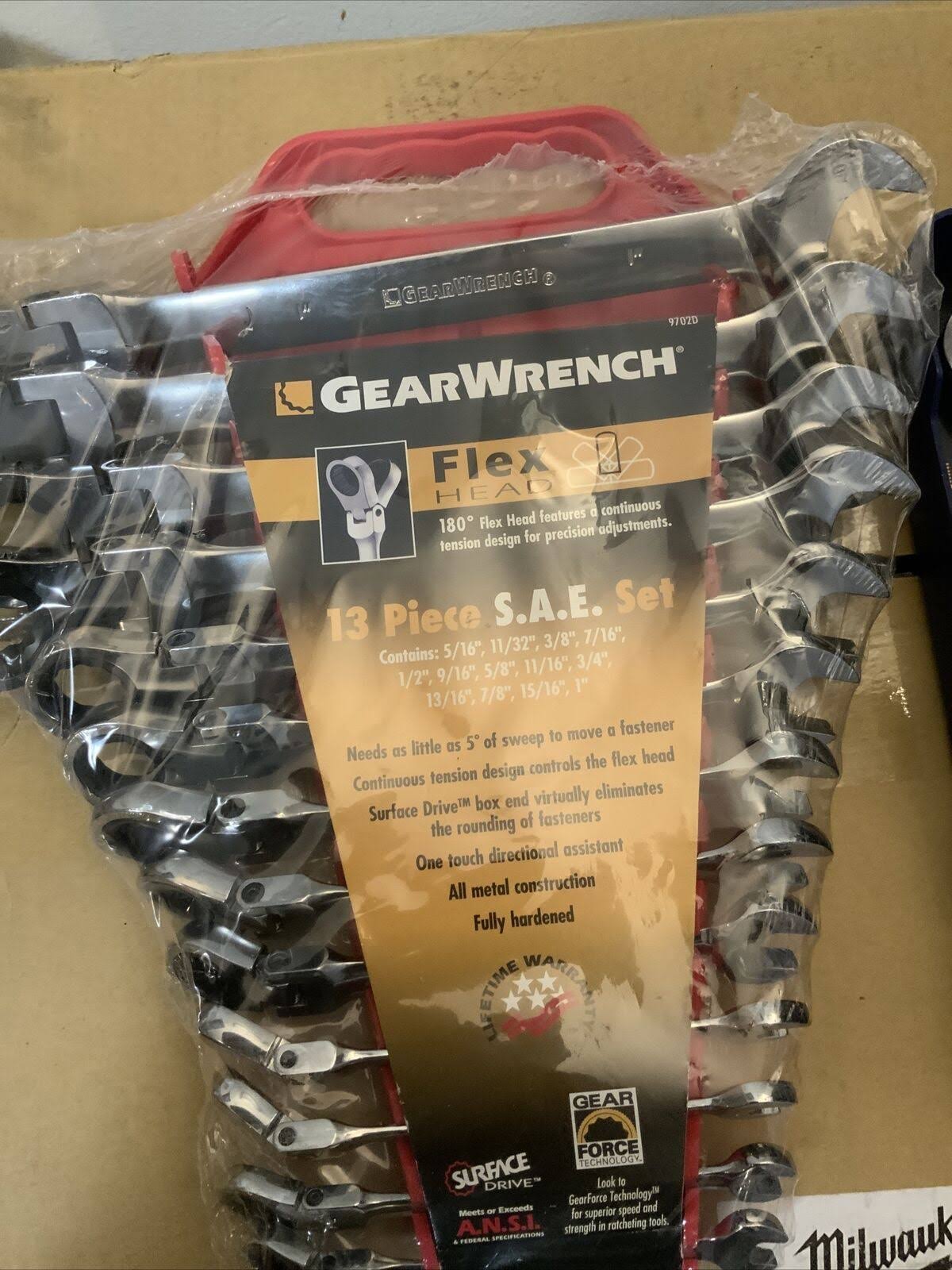 GearWrench 9702 13 Piece Flex-Head Combination Ratcheting Wrench Set SAE