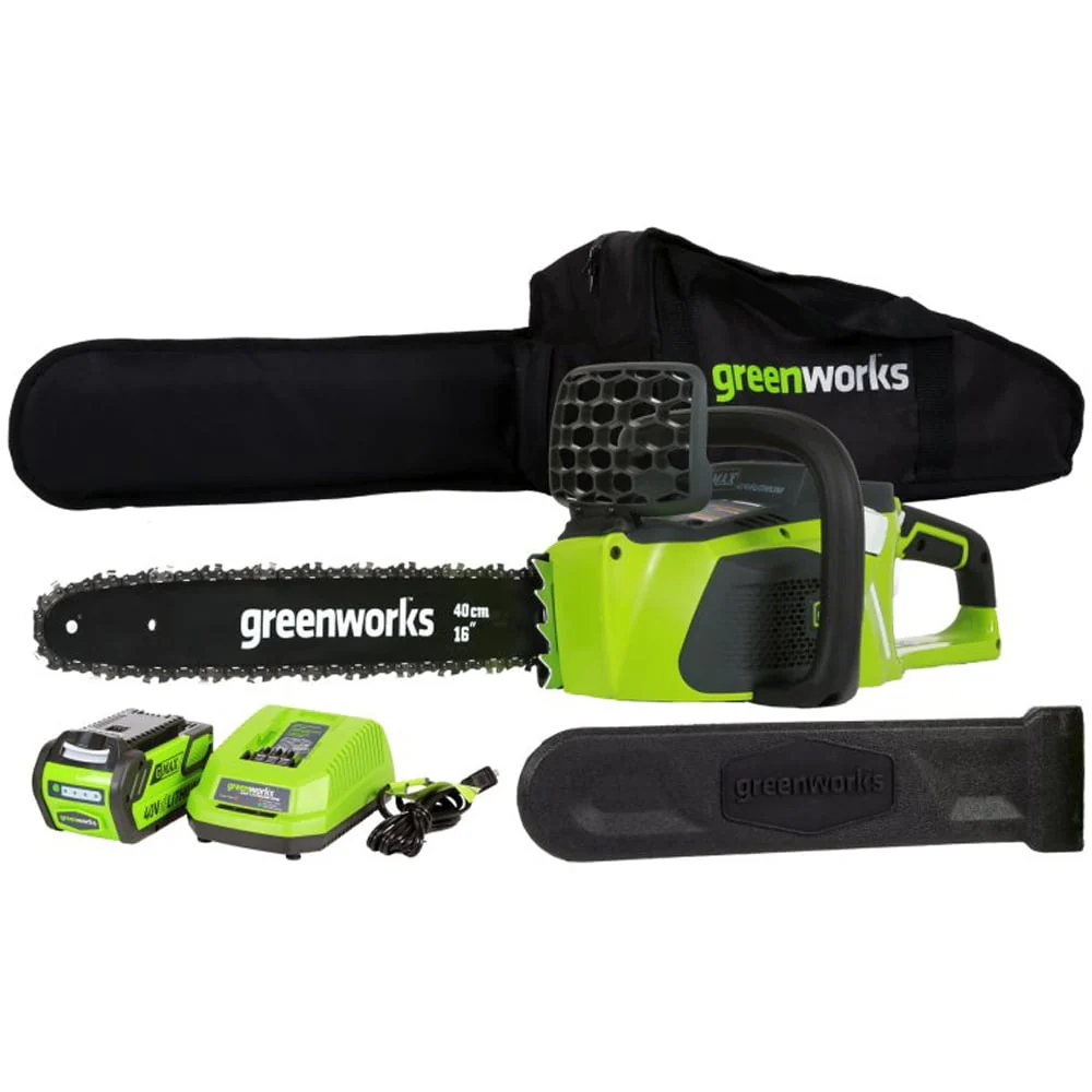Greenworks 40V 16 Cordless Brushless Chainsaw with 4.0 Ah Battery and Charger 20312