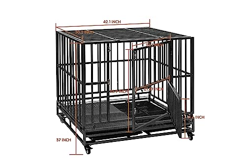 Heavy Duty Extra Large Dog Crate with Wheels - Indestructible 38/42/46 Inch Chew-Proof, Escape-Proof Kennel for High-Anxiety and Extra Large Dogs