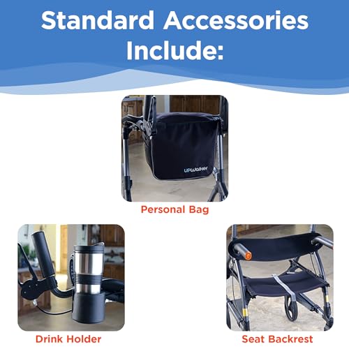 Journey UPWalker Standard – The Original Upright Walker – Premium, Lightweight Adjustable Upright Rollator Walker with Seat for Adults