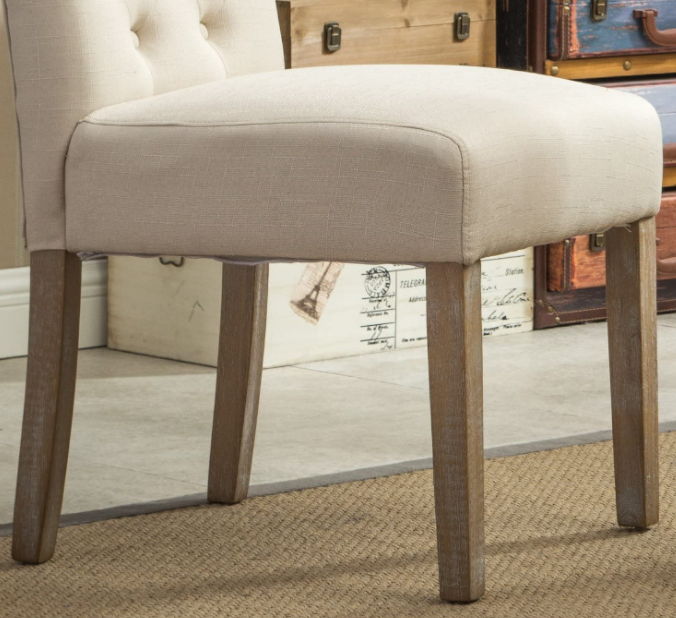 Roundhill Furniture Habit Solid Wood Tufted Parsons Dining Chair (Set of 2), Tan