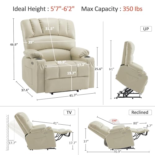 MCombo Oversized Power Lift Recliner Chair for Elderly, Lift Chair with Heat and Massage, Lift Recliner for Big and Tall, Cup Holders