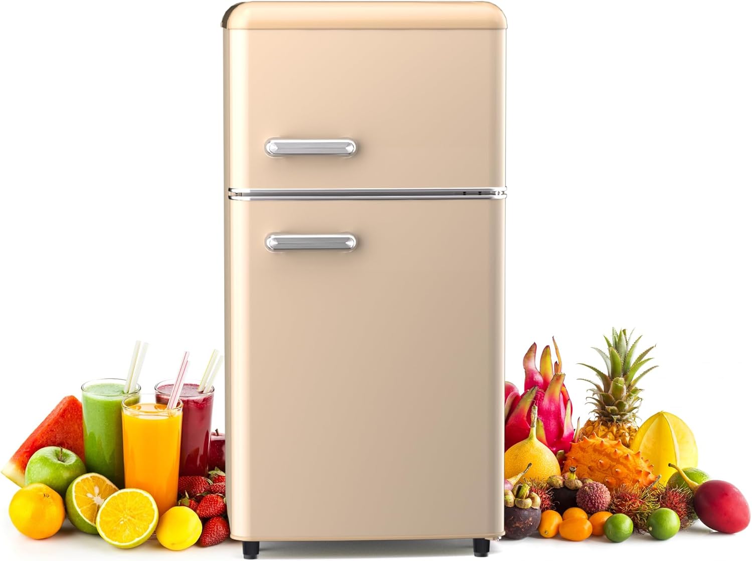 Compact Fridge with Freezer Retro Mini Fridge with Freezer for Bedroom, 2-Door Retro Fridge Compact Refrigerator with Adjustable Thermstat
