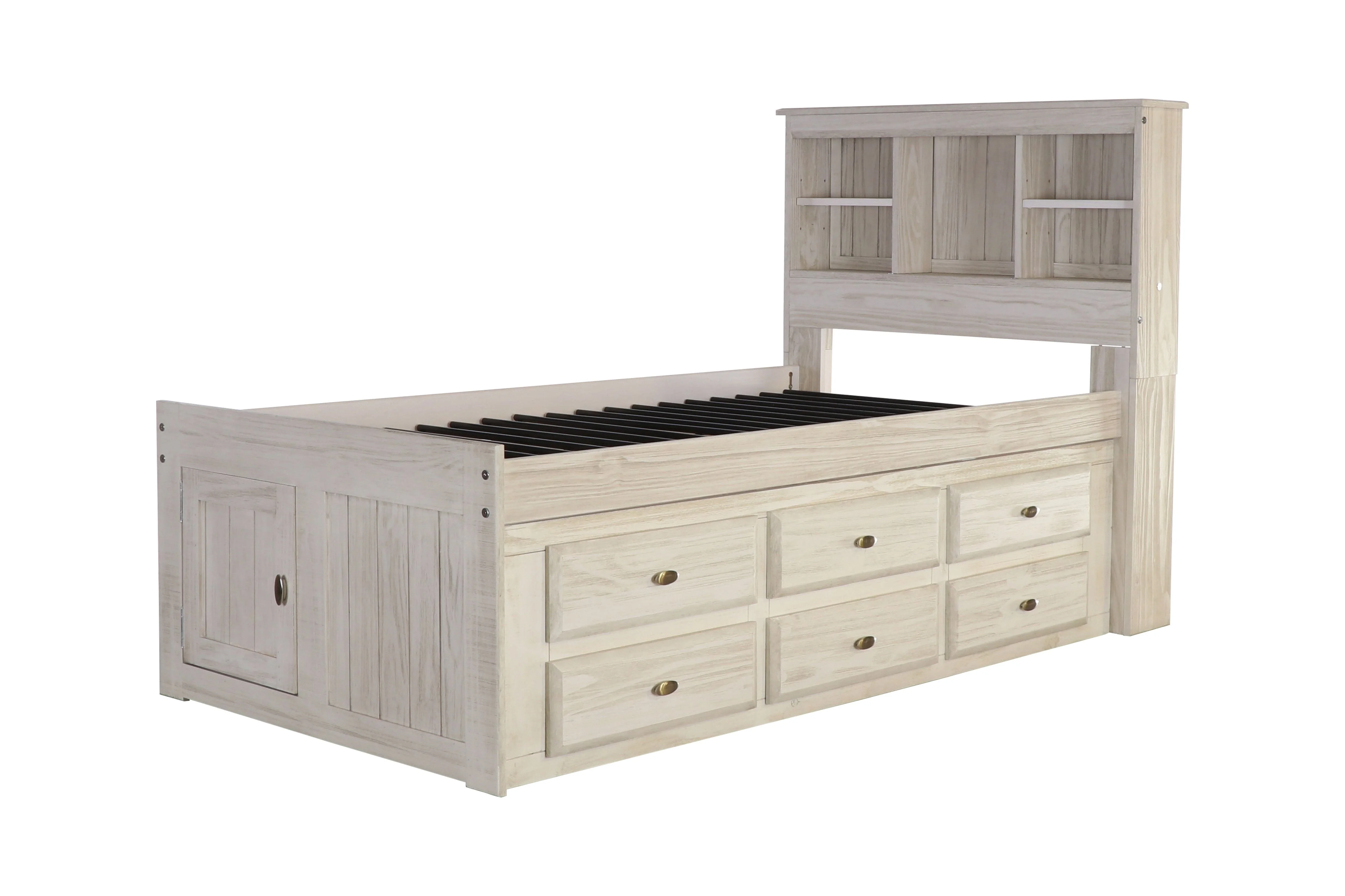 Discovery World Furniture - Full Size Bed Frame with Headboard Bookcase Captain Bed with 6 Drawers, Full Size Bed with Storage, Charcoal