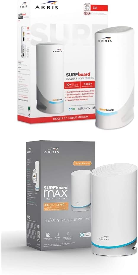 ARRIS Surfboard S33 DOCSIS 3.1 Multi-Gigabit Cable Modem with 2.5 Gbps Ethernet Port, Approved for Cox, Xfinity, Spectrum & Others