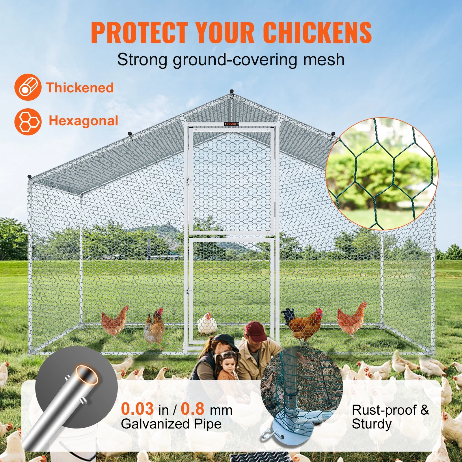 SKYSHALO Chicken Coop Large Metal Chicken Cage House Waterproof Run Large Metal Chicken Coop Outdoor Walk in Chicken Coop Cage Backyard Farm Use