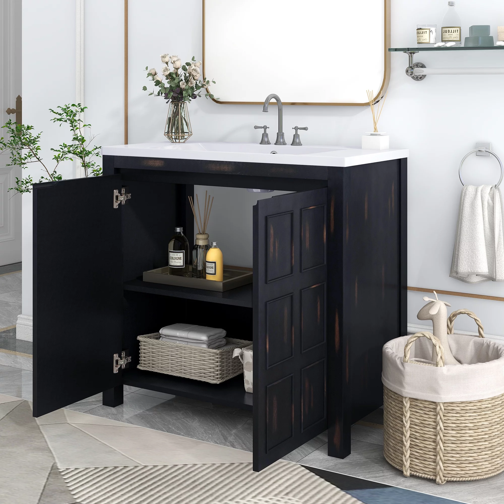 Churanty 36" Bathroom Vanity Cabinet with Sink Combo Set,Vanity Cabinet with Soft Closing Door and Adjustable Storage Shelves, Retro Espresso