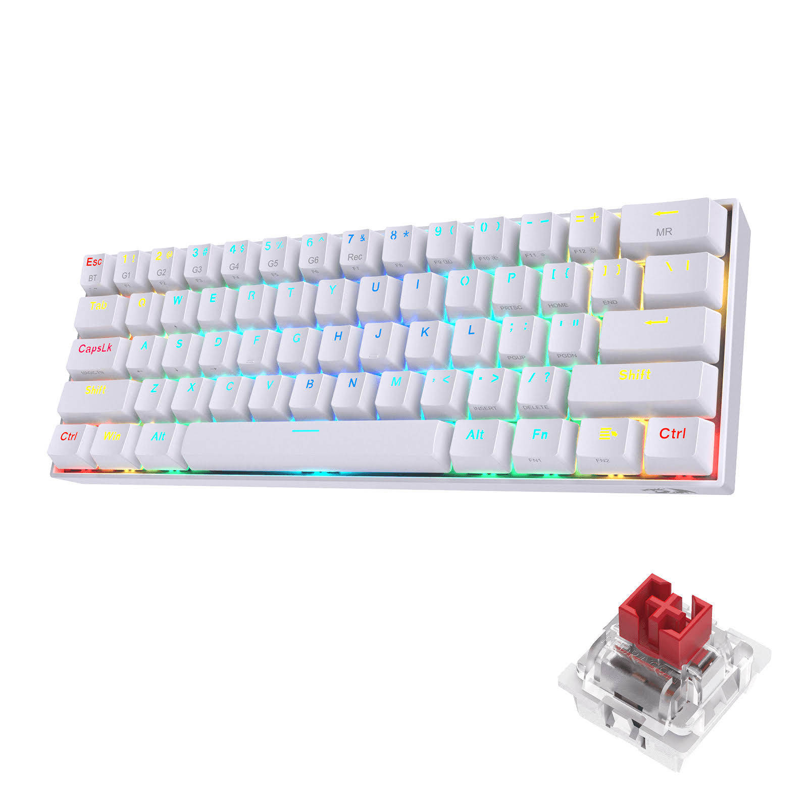 Redragon K530 Draconic 60% White with Quiet-Red Switches | RGB Wireless Mechanical Keyboard